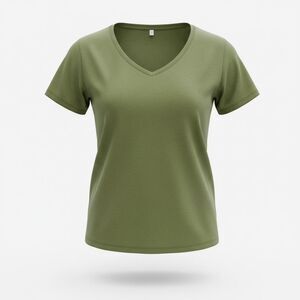 NWT DeFacto Women’s Classic Green V Neck Short Sleeve Tee Shirt Top - Size SM